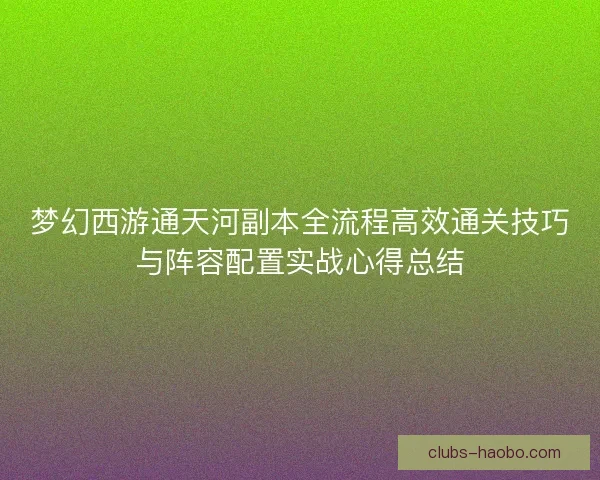 梦幻西游通天河副本全流程高效通关技巧与阵容配置实战心得总结