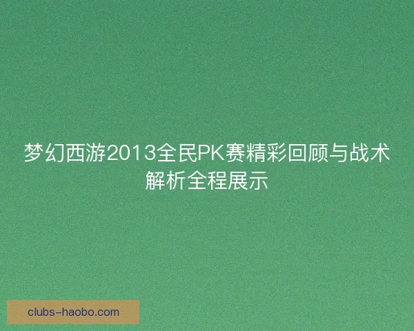 梦幻西游2013全民PK赛精彩回顾与战术解析全程展示